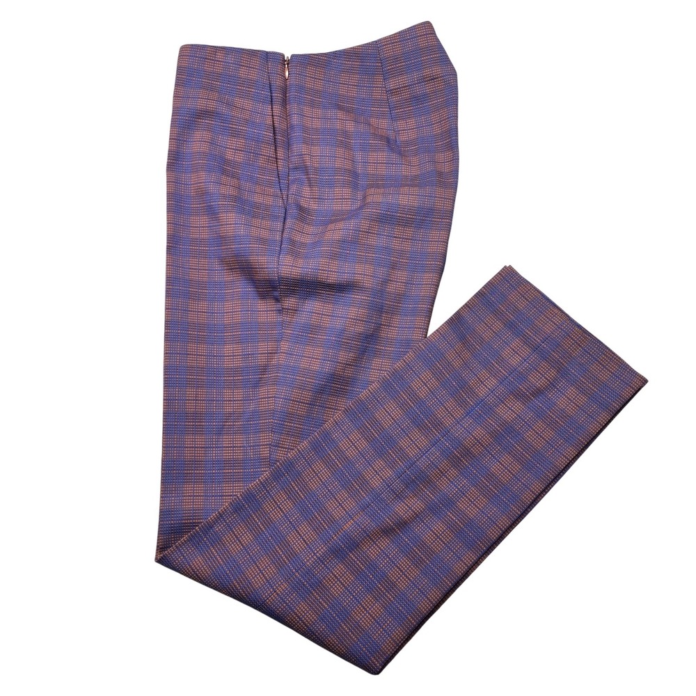 BOSS Pants Womens Medium Blue Brown Plaid Dress Trousers Side Zip‎ Slim Fit